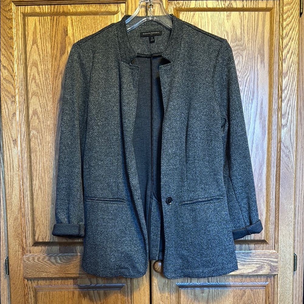 Classic Knit Herringbone Inverted Collar Blazer